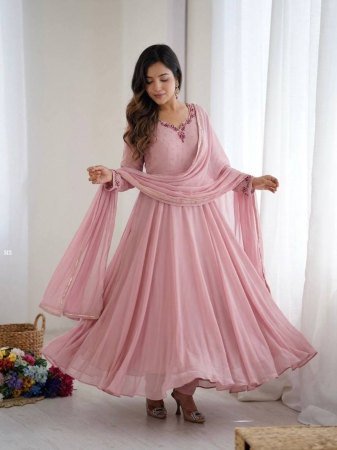 Pink Party Wear Look Fox Georgette Gown With Dupatta  