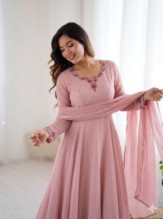 Pink Party Wear Look Fox Georgette Gown With Dupatta