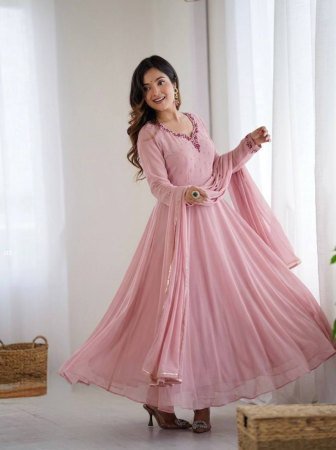 Pink Party Wear Look Fox Georgette Gown With Dupatta