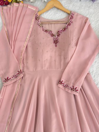 Pink Party Wear Look Fox Georgette Gown With Dupatta