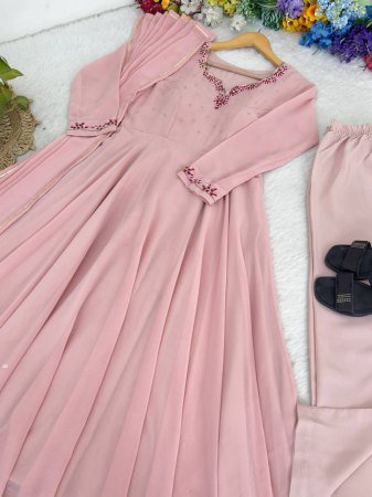 Pink Party Wear Look Fox Georgette Gown With Dupatta