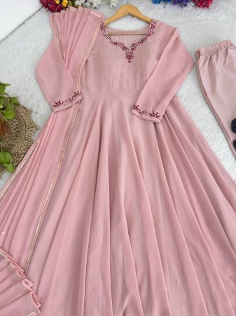Pink Party Wear Look Fox Georgette Gown With Dupatta