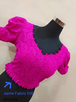 Pink Pompom Chikankari Hakoba With Interlock Blouse For Women