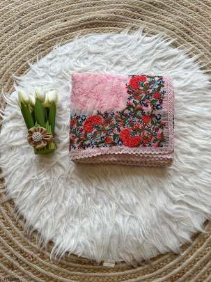 Pink Pure Georgette Silk Embroidery Work Saree