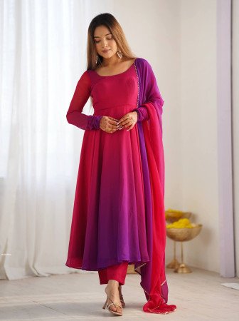 Pink Purple Anarkali Gown in Fox Georgette with Dupatta And Pant Set