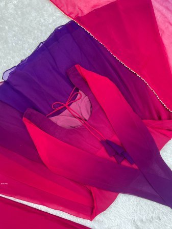 Pink Purple Anarkali Gown in Fox Georgette with Dupatta And Pant Set