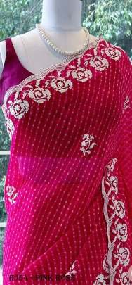 Pink Rose Pure Bandhani Print With Sequence Work Saree