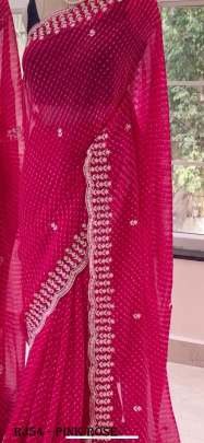Pink Rose Pure Bandhani Print With Sequence Work Saree
