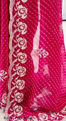 Pink Rose Pure Bandhani Print With Sequence Work Saree