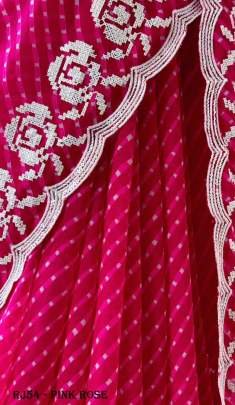 Pink Rose Pure Bandhani Print With Sequence Work Saree