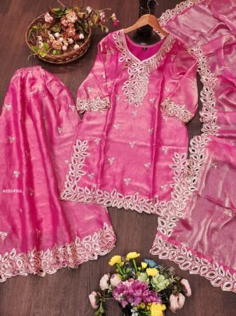 Pink Sequence Embroidered Sharara Suit Set