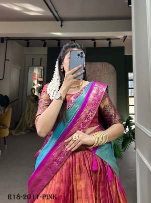 Pink South Indian Style Kanjivaram Silk Lehenga Choli