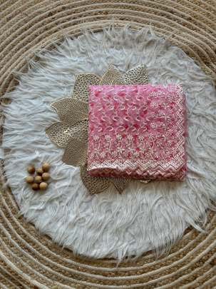 Pink Supper Hot Floral Print And Chikankari Pure Organza Silk Saree