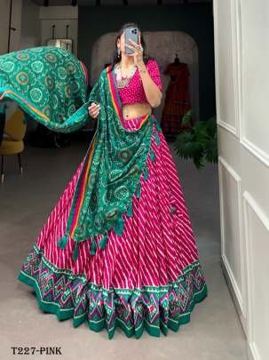 Magenta Tussar Silk Lehenga Choli With Patola Print Border