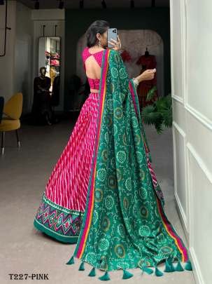 Magenta Tussar Silk Lehenga Choli With Patola Print Border