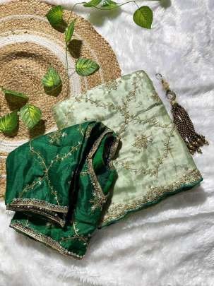 Pista Beautiful Embroidery Work Pure Soft Jimmy Cho Silk Sarees