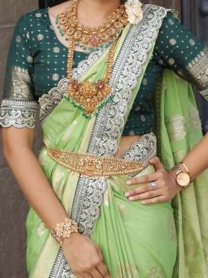 Pista Color Georgette Silk Soft Khadi Saree