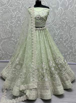 Pista Color Heavy Embroidered Sequence Net Lehenga Choli