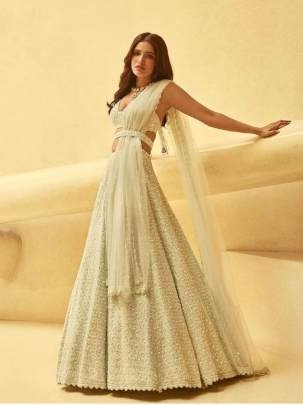 Pista Colored Faux Georgette Lehenga Choli