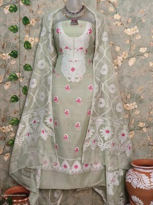 Pista Designer Dhakai Jamdani Dress Material