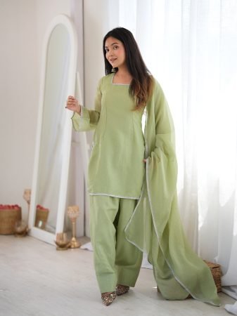 Pista Green Crunchy Silk Farshi Salwar Suit