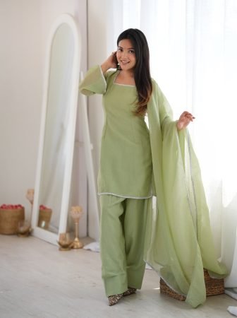 Pista Green Crunchy Silk Farshi Salwar Suit