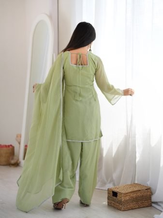 Pista Green Crunchy Silk Farshi Salwar Suit