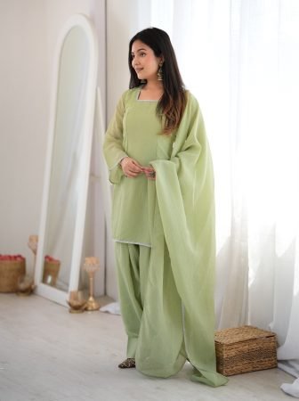 Pista Green Crunchy Silk Farshi Salwar Suit