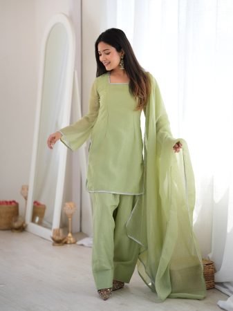 Pista Green Crunchy Silk Farshi Salwar Suit