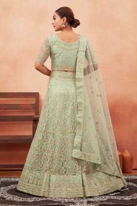 Pista Green Embroidered Foil Work Net Lehenga Choli
