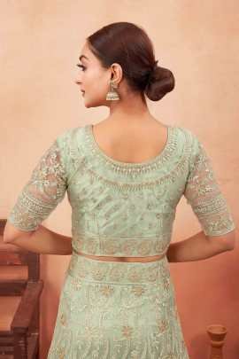 Pista Green Embroidered Foil Work Net Lehenga Choli