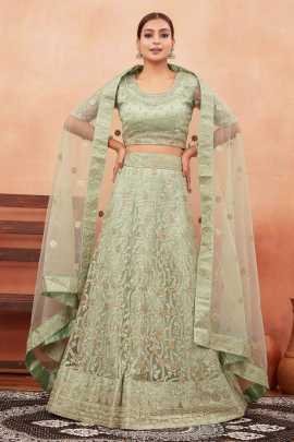 Pista Green Embroidered Foil Work Net Lehenga Choli