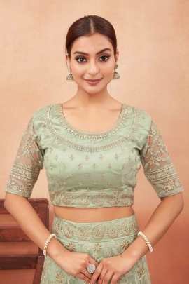 Pista Green Embroidered Foil Work Net Lehenga Choli