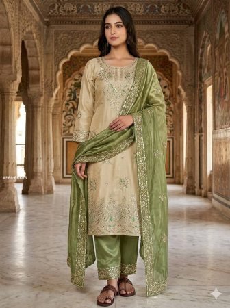 Pista Green Festive Wear Palazzo Suit Set