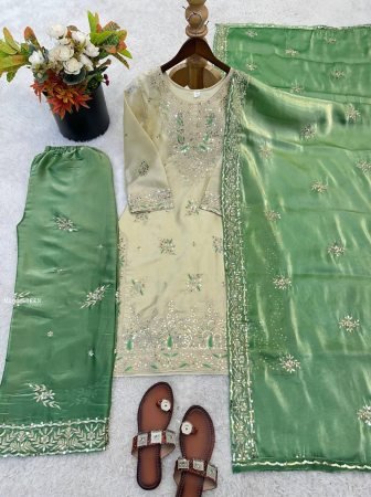 Pista Green Festive Wear Palazzo Suit Set