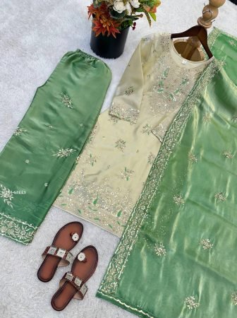 Pista Green Festive Wear Palazzo Suit Set