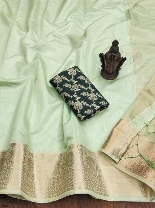 Pista Green Plain Soft Kota Doria Saree