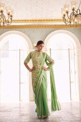 Pista Green Reday To Wear Saree