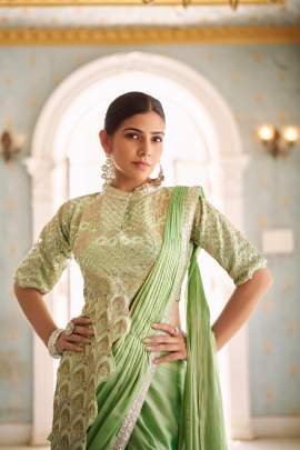 Pista Green Reday To Wear Saree