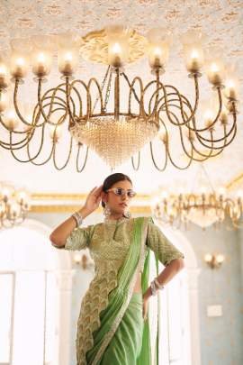 Pista Green Reday To Wear Saree