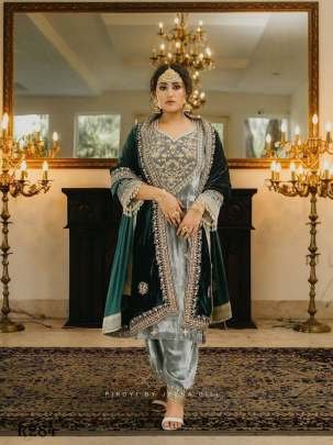 Pista Heavy Embroidery Work Velvet Palazo Suits