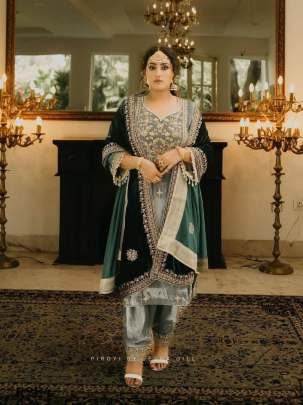 Pista Heavy Embroidery Work Velvet Palazo Suits