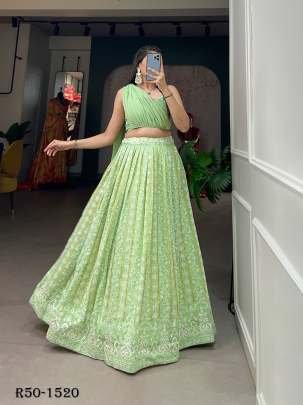 Pista Lucknowi Georgette Lehenga Choli Coord Set