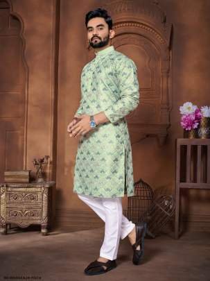 Pista Maharaja Emrboidered Italian Silk Men Kurta With Pajama