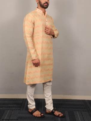 Gold With Pista Morpankh Soft J Card Men kurta with Payjama