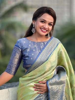 Pista Traditional Kanjivaram Tissues Pattu Saree With Zari Work