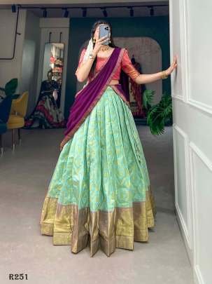 Pista Zari Weaving Work Jacquard Silk Lehenga Choli