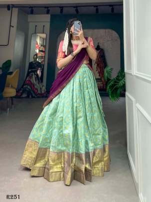 Pista Zari Weaving Work Jacquard Silk Lehenga Choli