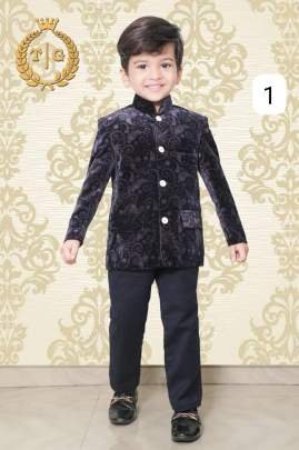 Plain Velvet Black Kids Indo Western