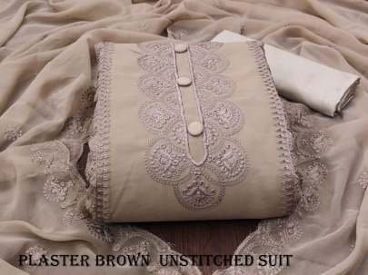 Plaster Brown Embroidered Unstitched Salwar Suit Set